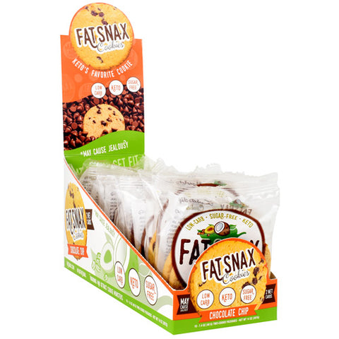 Fat Snax Cookies, Chocolate Chip, 10 - 1.4 oz. Two Cookie Packages