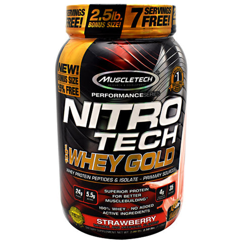 Nitro Tech 100% Whey Gold, Strawberry, 2.50 lbs (1.13 kg)