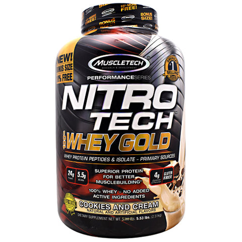 Nitro Tech 100% Whey Gold, Cookies And Cream, 5.53 lbs (2.51 kg)