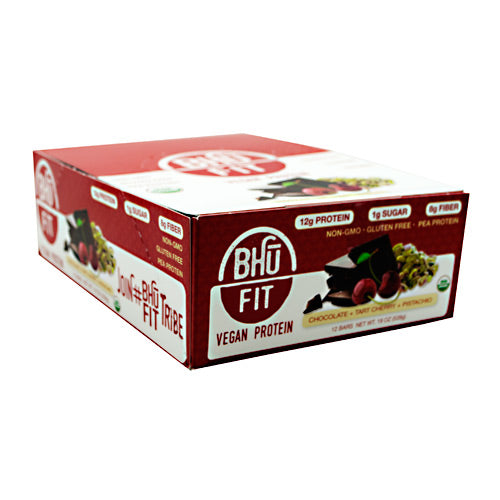 Bhu Fit Vegan Protein, Chocolate Tart Cherry Pistachio, 12 bars- 19 oz (539g)